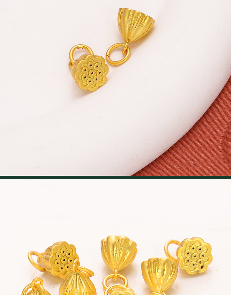 强保色沙金配件diy饰品古法金两世欢莲蓬吊坠手链手绳手串挂件详情5
