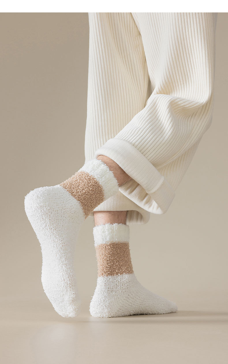 One-piece consignment of coral fleece socks for men, thick and warm mid-calf socks for autumn and winter, non-shedding fleece fleece sleep socks, solid color casual floor socks pic 21