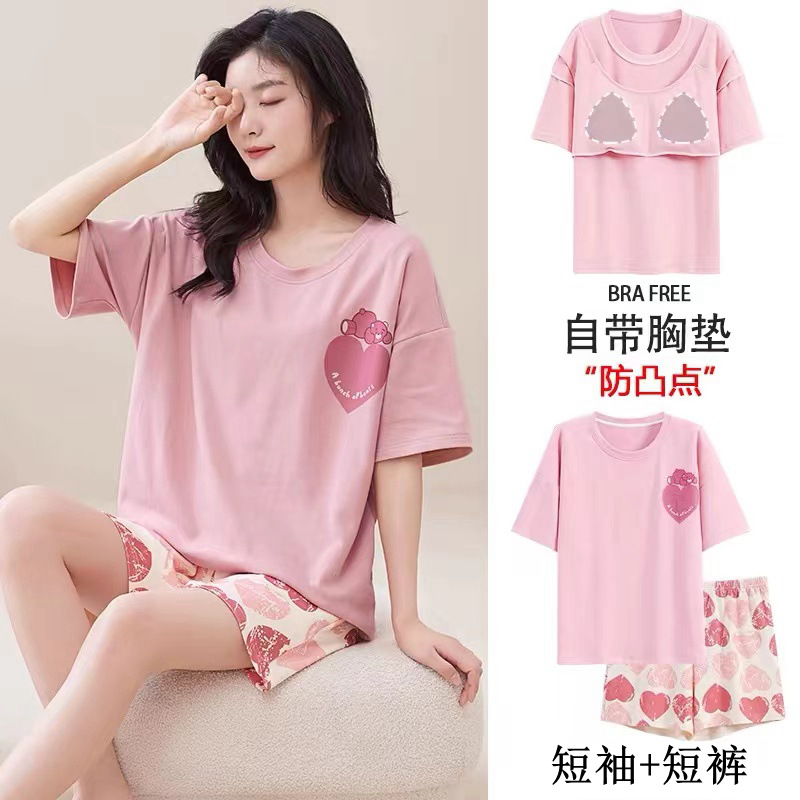 带胸垫睡衣女夏季短袖可外穿家居服两件套装2024新款夏天卡通大码详情6