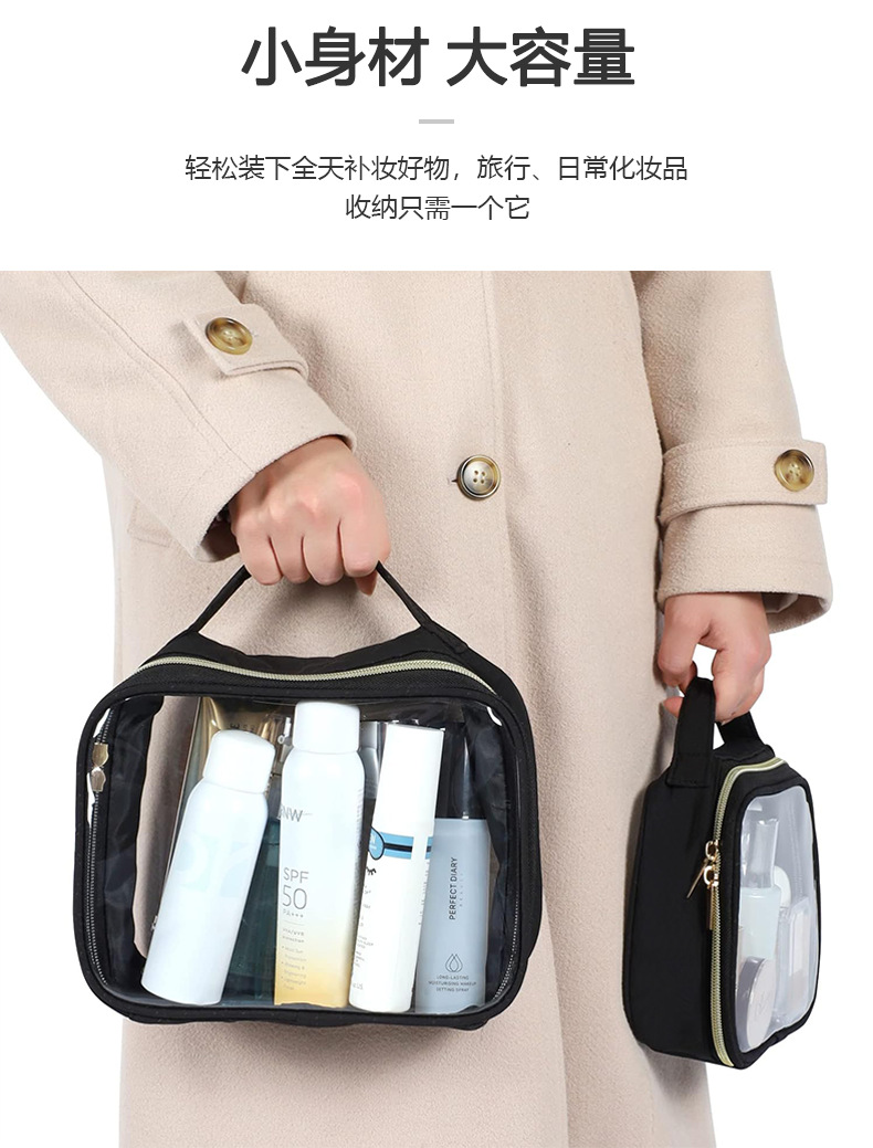 跨境爆款便携式防水透明旅行洗漱包ins多功能收纳pvc手提化妆包袋详情8