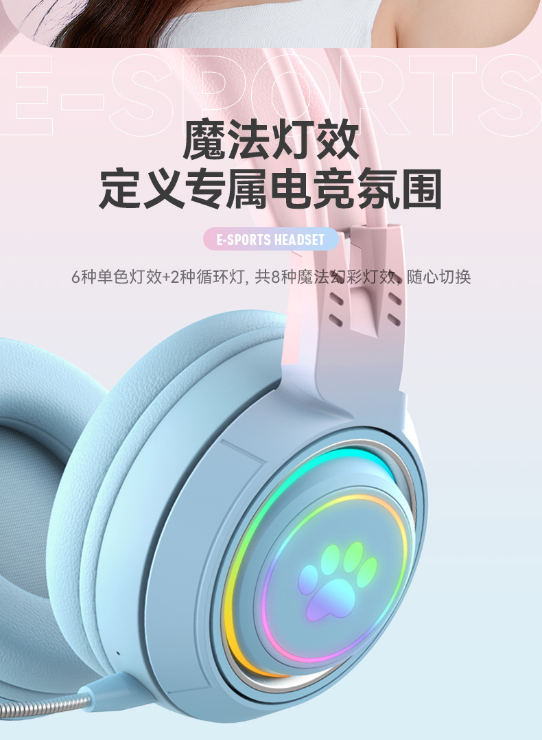 Live streaming game Bluetooth headphones, girl e-sports mobile headsets, head-mounted wireless headphones with microphone, popular in Huaqiangbei pic 7
