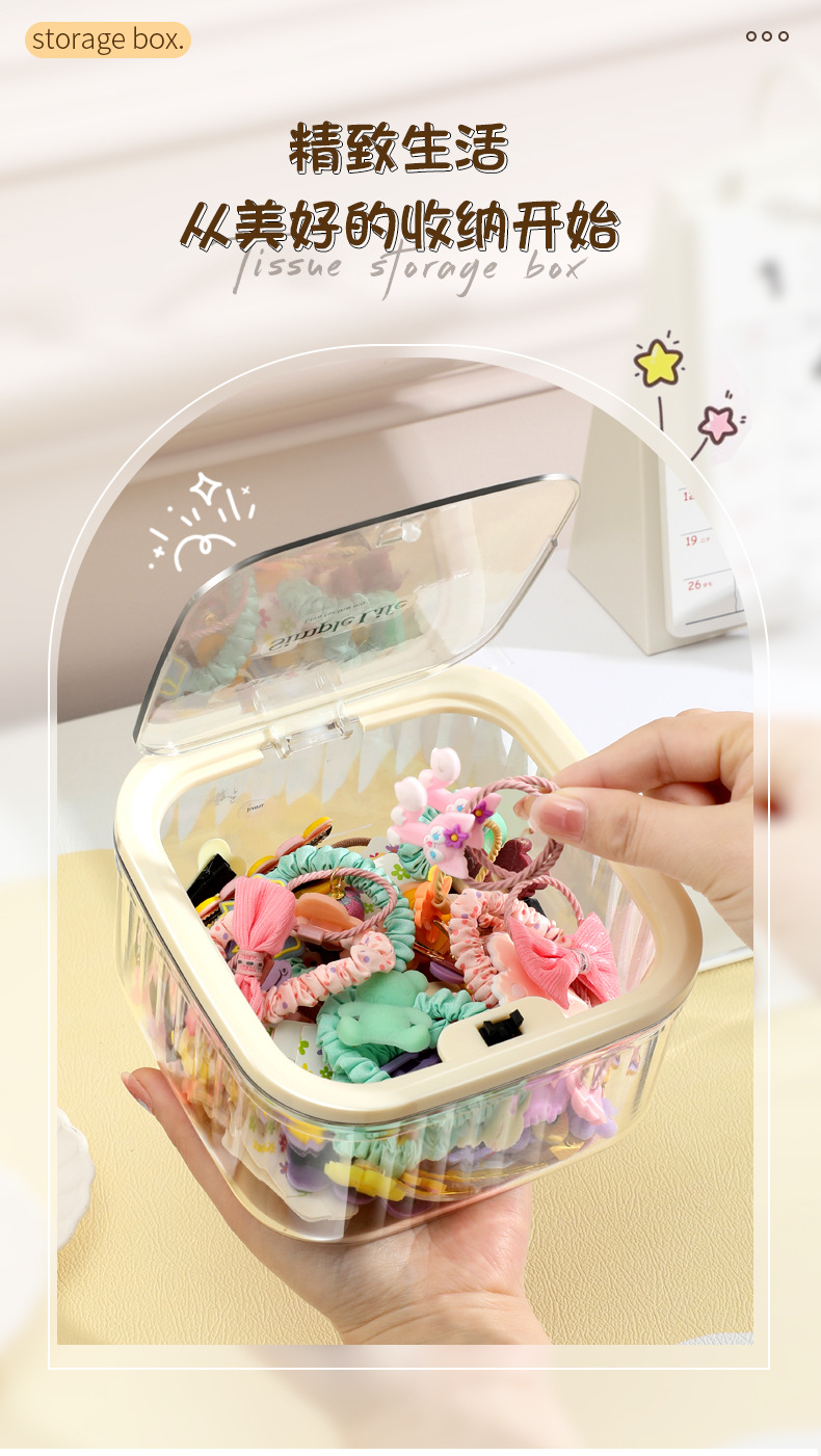 【加厚发饰收纳盒】桌面大容量带盖首饰盒皮筋头绳发夹萌粒整理盒详情2