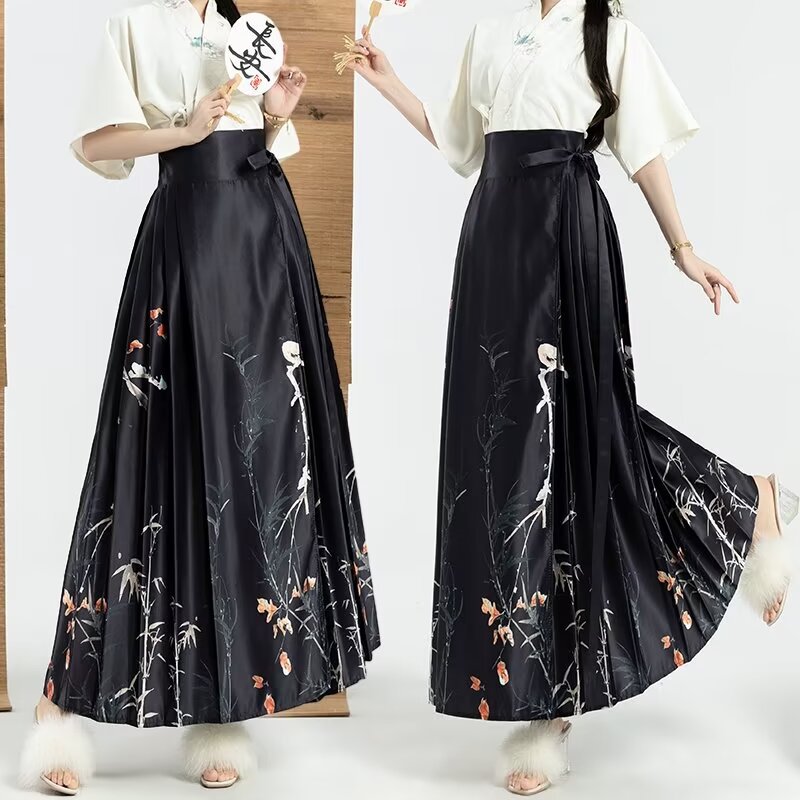 New Chinese-style horse face dress for women in spring 2024, one-piece long dress, A-line hip-covering pleated half-length dress, Chinese trend pic 5