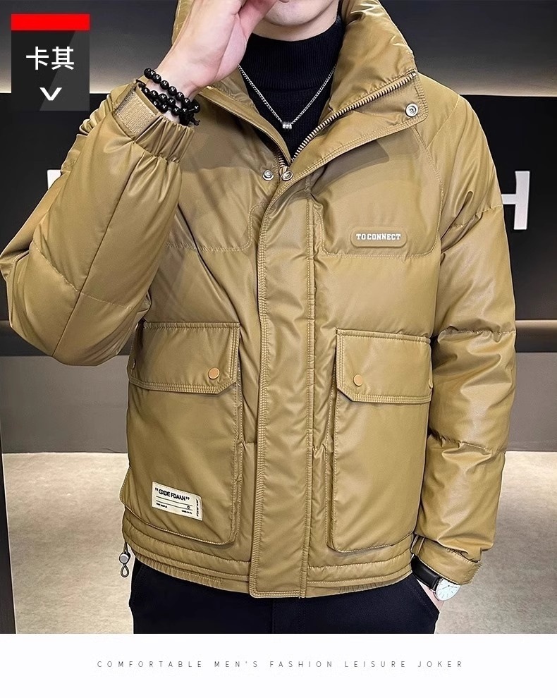 Xingmeng high-end down jacket for men, short stand-up collar pu leather top for winter, warm white duck down jacket for men pic 21