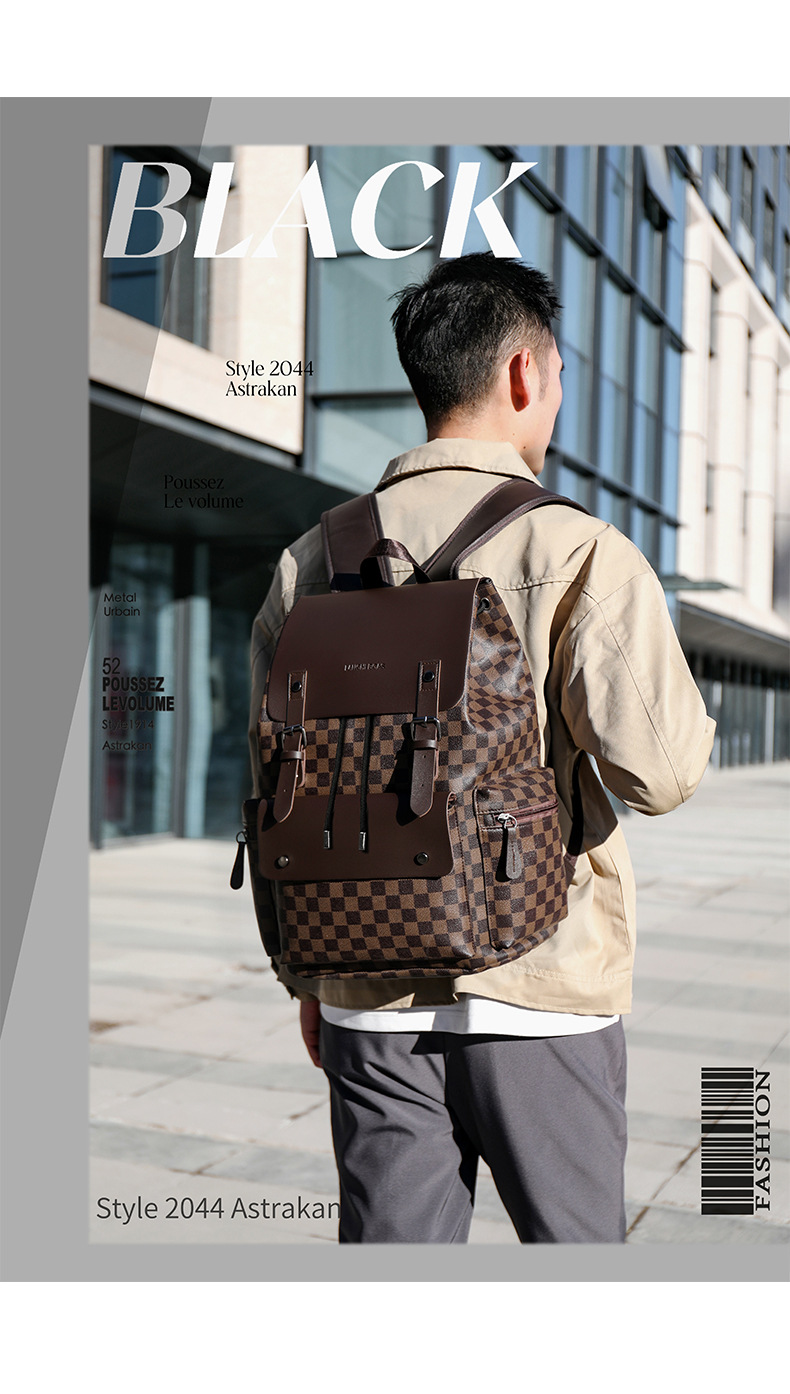 双肩包男士格子通勤休闲上班族背包大容量商务旅行出差工作电脑包详情11