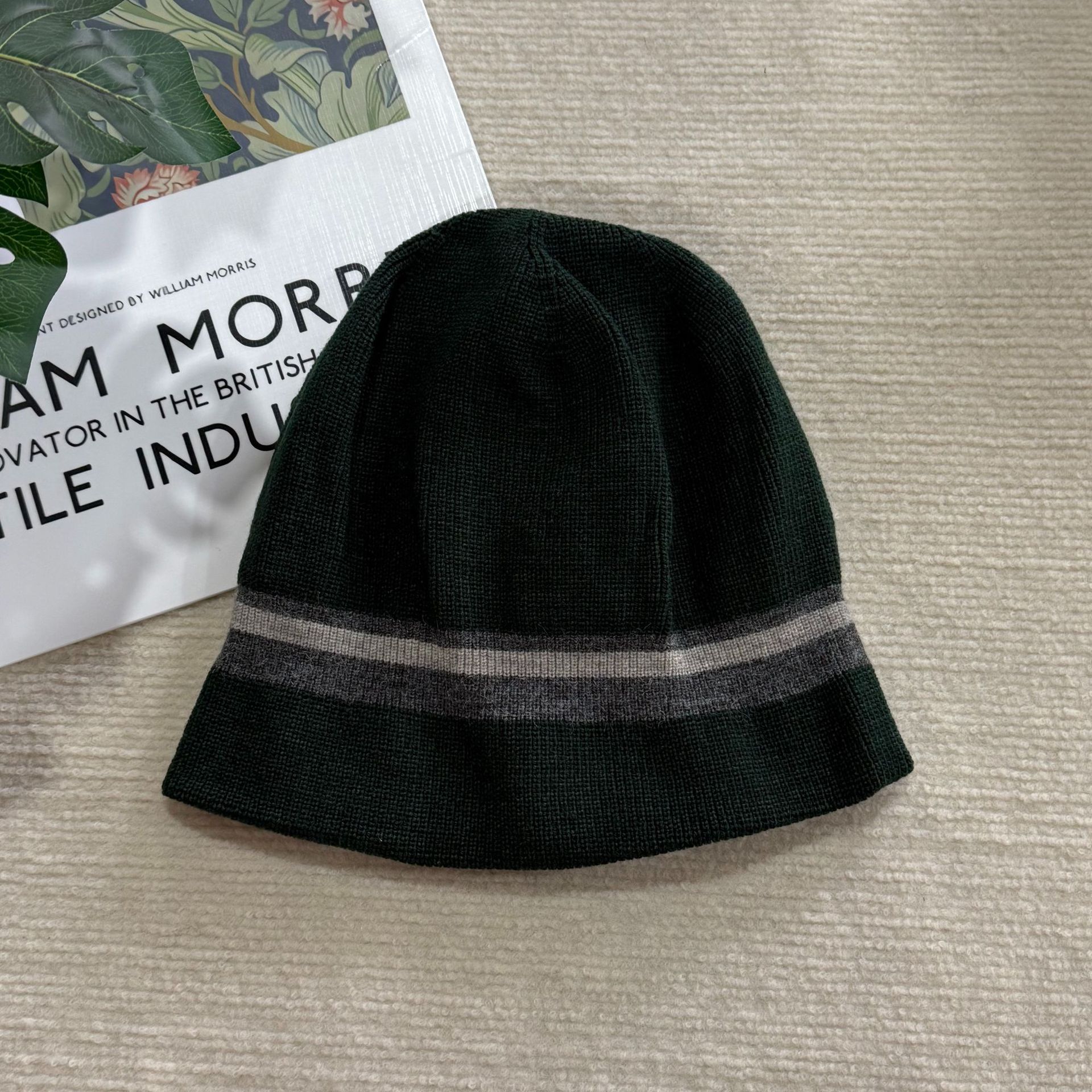 秋季新款韩版ins撞色针织渔夫帽保暖条纹毛线帽大板显脸小堆堆帽详情10