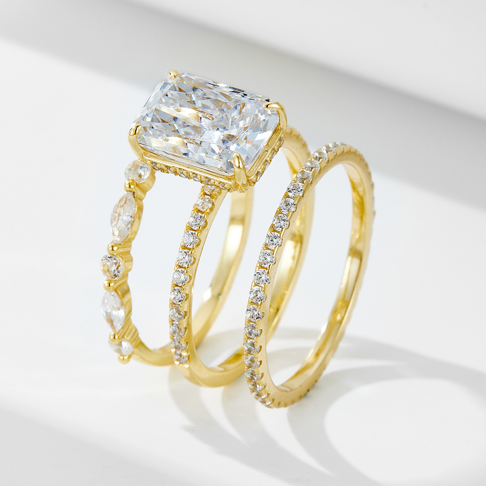 s925 sterling Silver Super Flash Ice Flower Cut Zircon ring set, high-quality cross-border luxury ins ring set from Europe and America pic 12