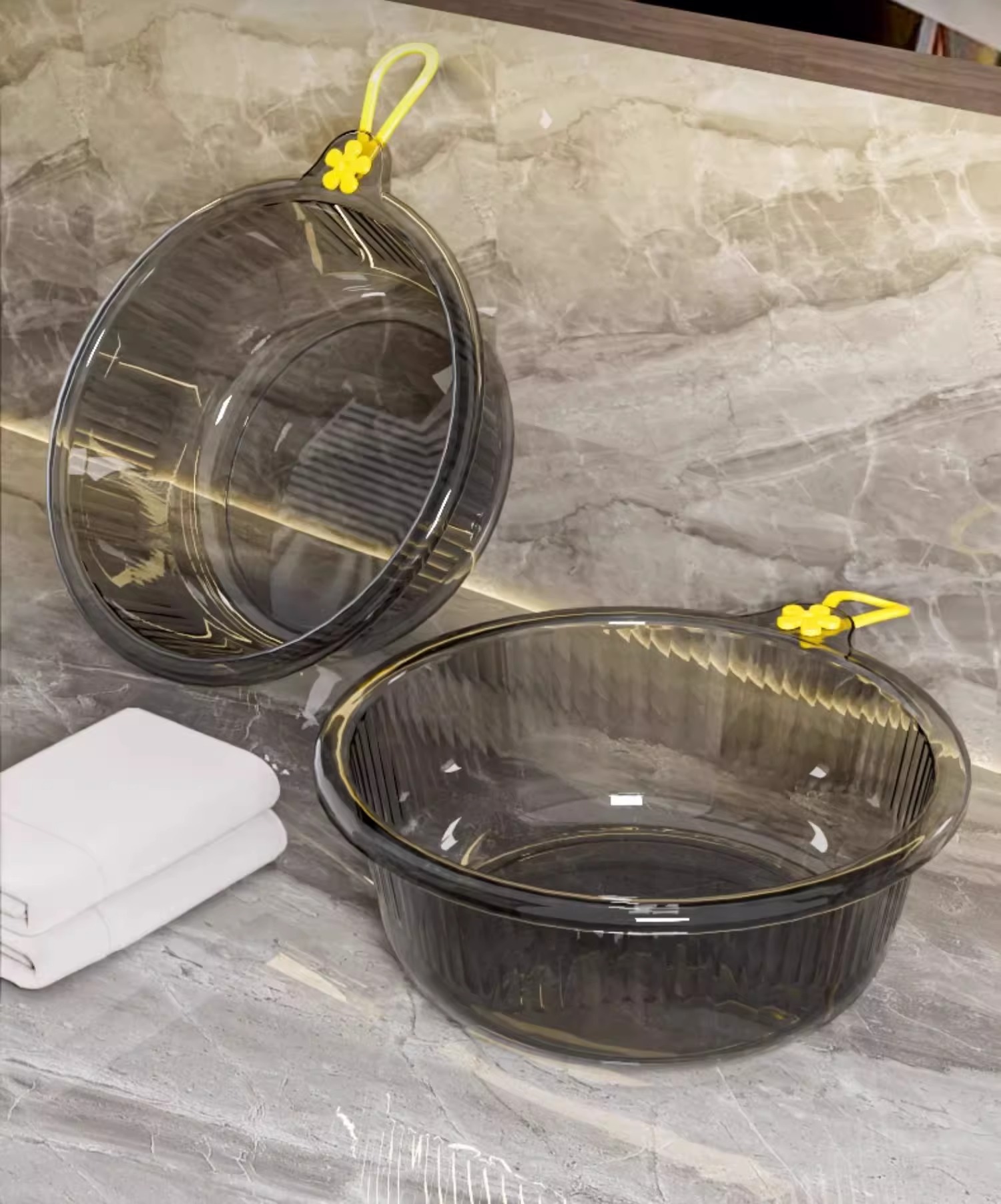 透明PET加厚洗脸盆 家用厨房洗菜和面盆 轻奢学生宿舍洗脚盆批发详情5