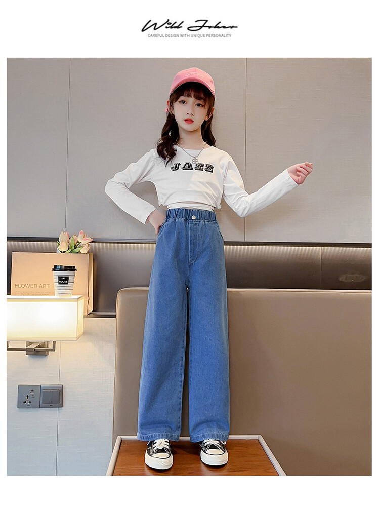 女童阔腿牛仔裤春季2023新款洋气儿童春装裤子中大童时髦休闲裤潮详情10