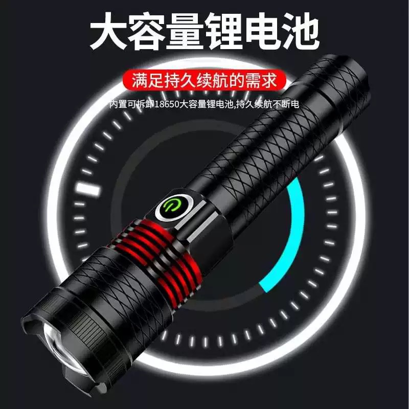 跨境户外强光手电筒铝合金探照TYPE-C充电伸缩变焦应急防水手电详情5