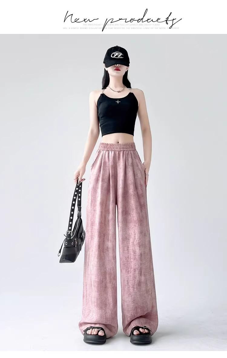 Tie-dyed ice silk cotton linen Chinese-style thin wide-leg pants for women, sun protection, summer drape, loose straight-leg high-waisted Chinese-style Yamamoto pants pic 59