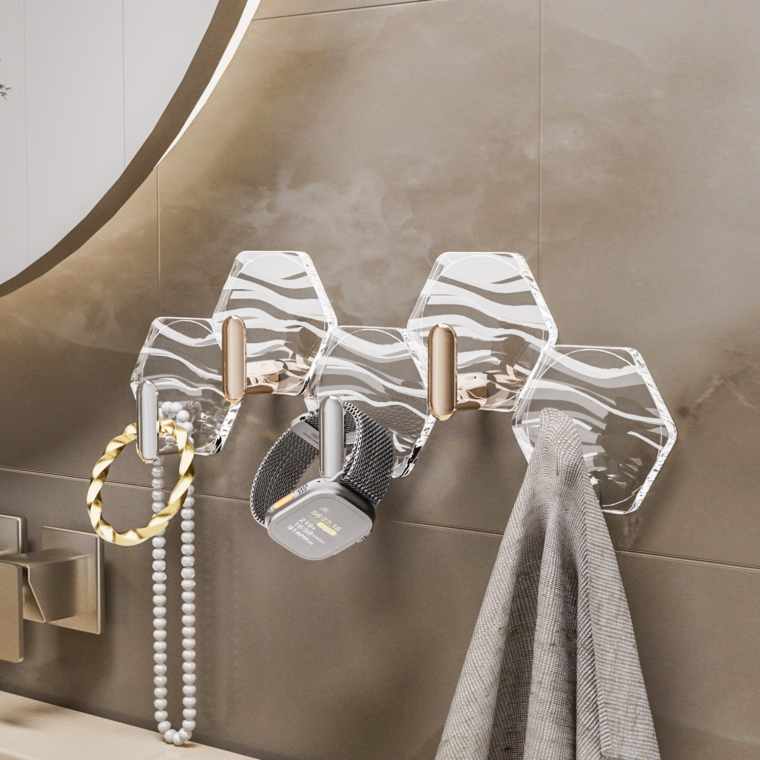 家用六边形水波纹挂钩免打孔浴室门后无痕挂钩卫生间粘胶圆形挂钩详情3