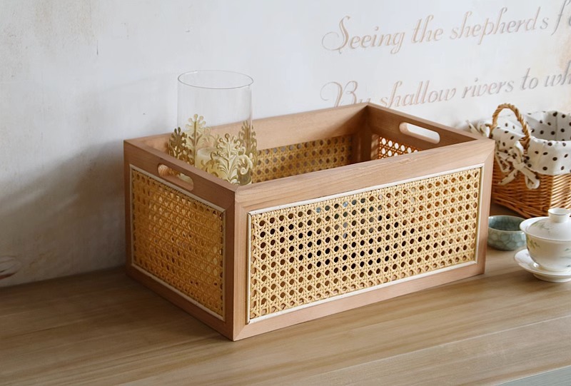 越南藤编收纳筐手工实木美式高档编织篮茶几杂物盒桌面收纳框篮子详情7