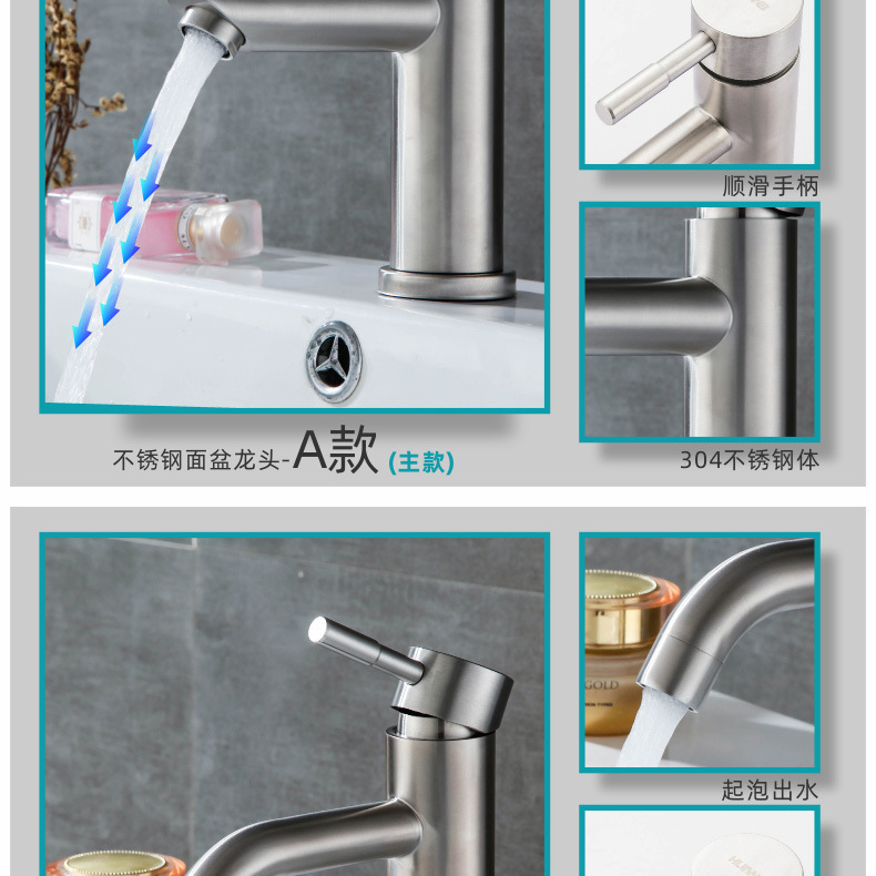 批发不锈钢面盆水龙头欧式烤漆洗手盆浴室柜冷热水暖卫浴面盆龙头详情28