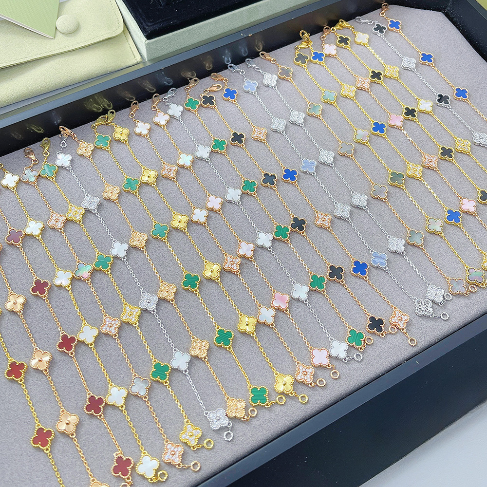 v金高版本厚镀18k金迷你五花六花四叶草手链不掉色高级感红玛瑙详情5