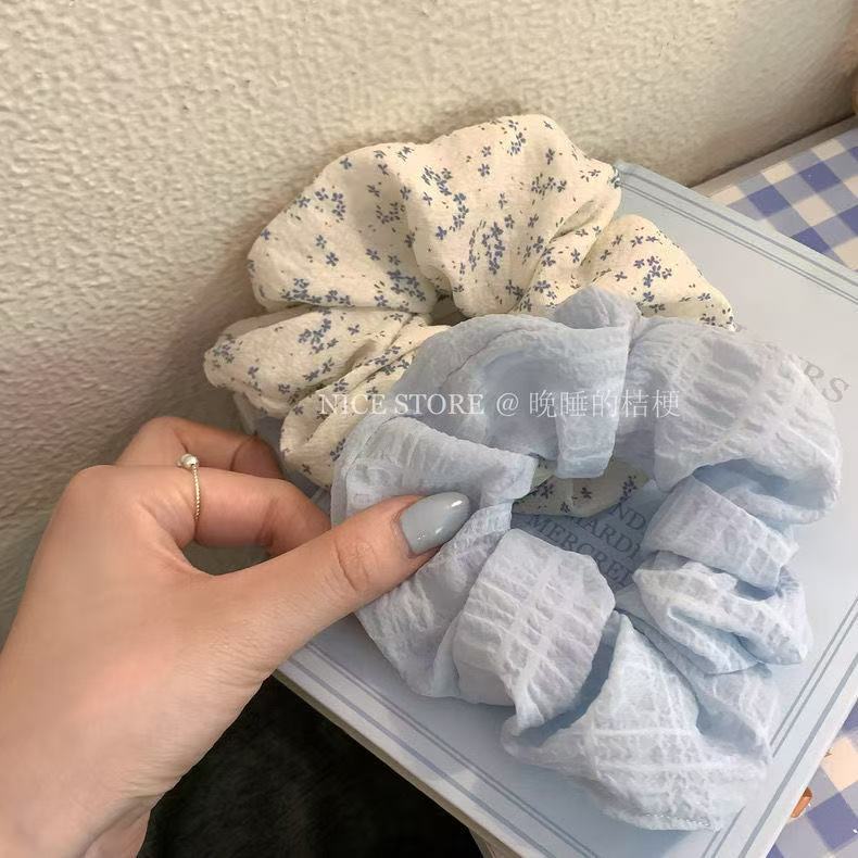 Sweet hair accessory, ponytail bun, spring jasmine floral print, Korean-style large intestine hair band, and hair tie pic 1