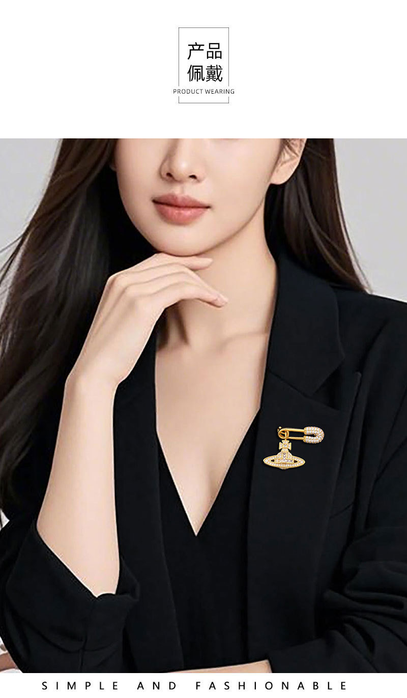 轻奢时尚经典土星别针微镶满锆个性复古设计日常穿搭胸针爆款胸花详情13