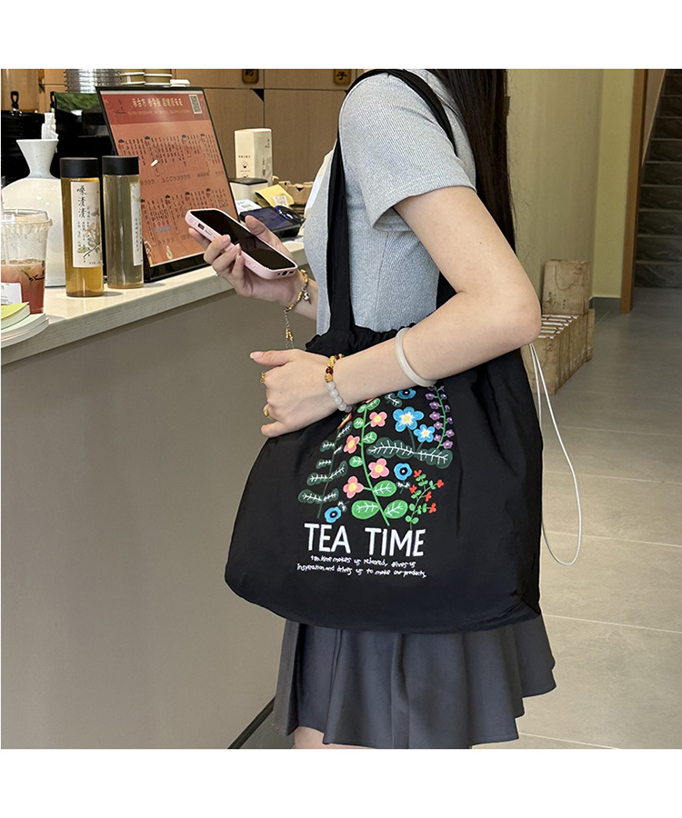跨境外贸鲜花植物气质印花帆布包原宿单肩包学生时尚手提袋现货详情16