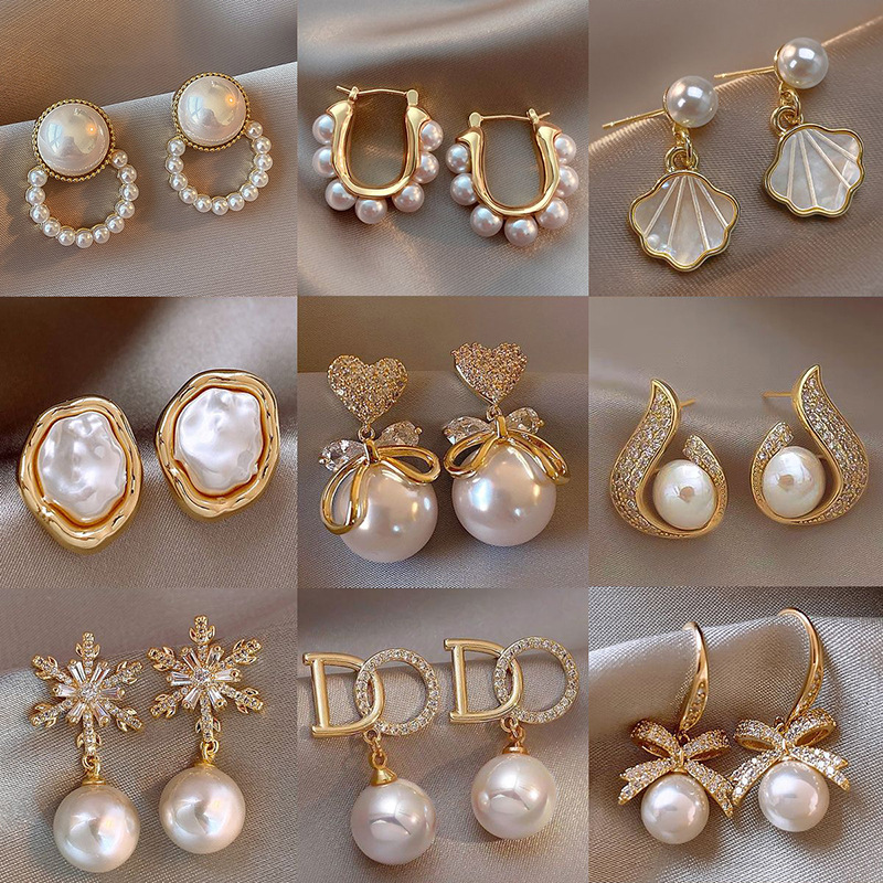 高级仿巴洛克仿珍珠耳坠小众轻奢蝴蝶结闪钻耳环2025新款爆款耳饰详情1