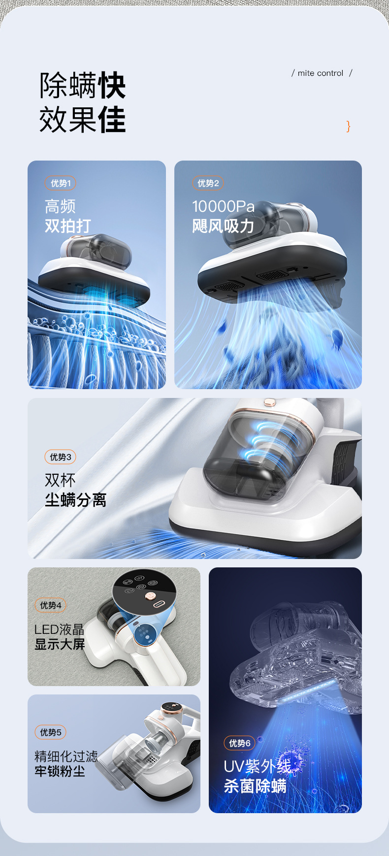 UV-C紫外线 高效家用除螨仪 手持吸尘器无线分体三合一车载吸尘器详情10
