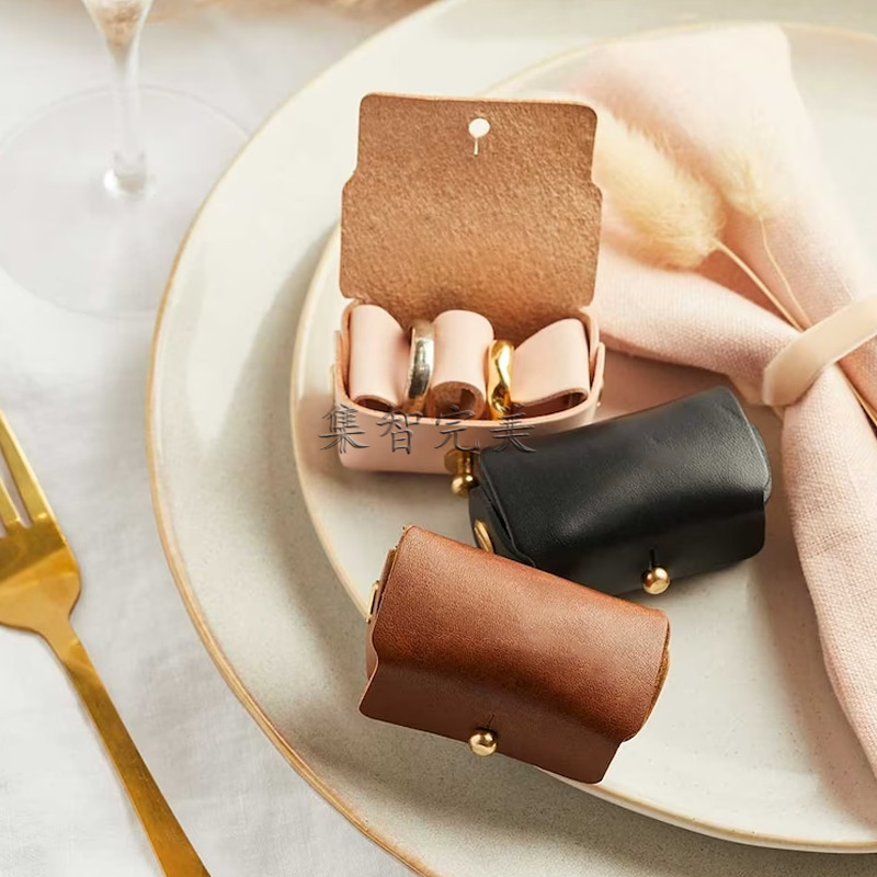 New-style creative leather ring storage bag, travel wedding ring storage box, personalized leather jewelry bag pic 6