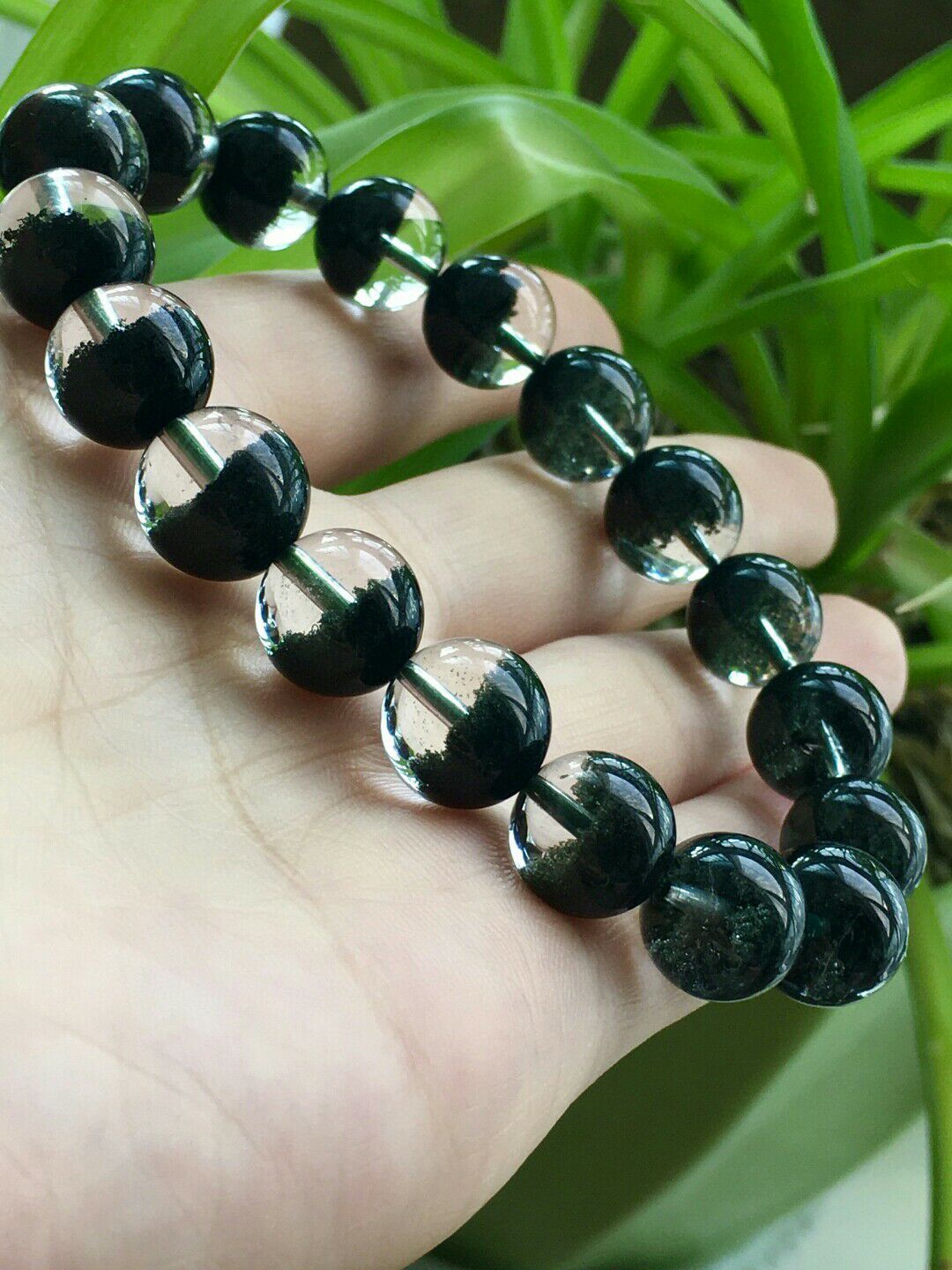 天然巴西绿幽灵手链半盆男女款单圈圆珠手串详情2