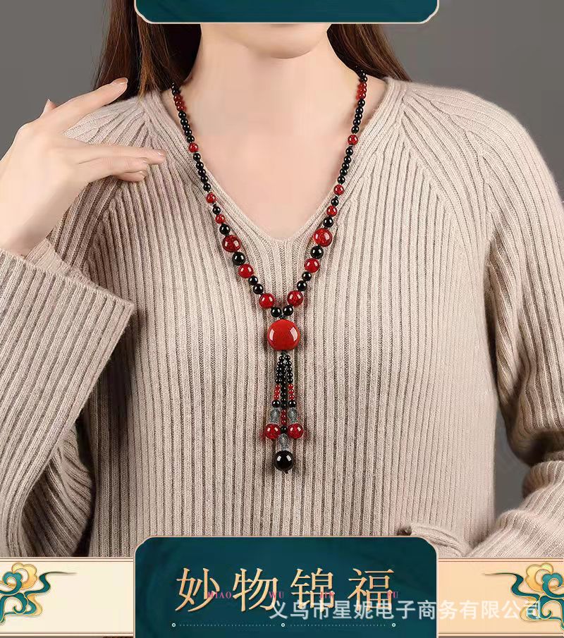 A589红黑玛瑙毛衣链