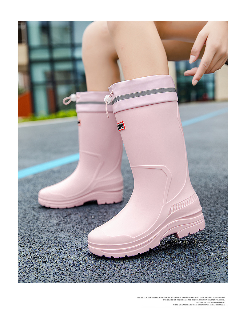 水鞋女高筒韩国雨靴纯色百搭外穿厚底防滑束口水鞋赶海防水工作鞋详情7