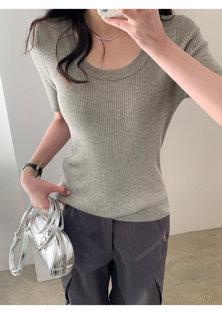U领冰丝针织衫短袖女修身夏季基础短款T恤上衣2025新款详情35