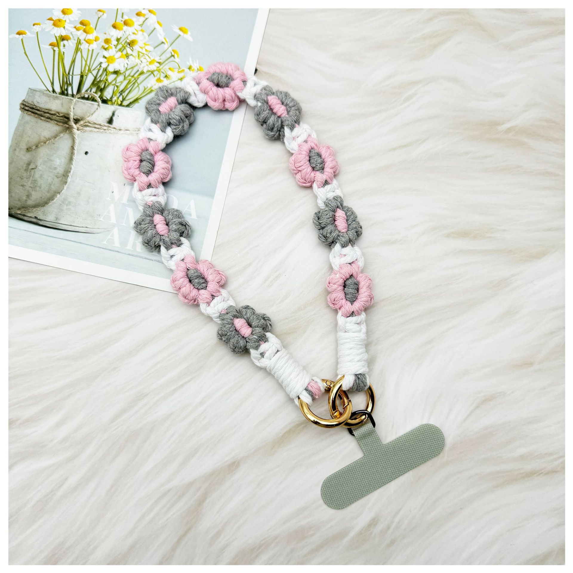 ins欧式手机挂件编织手机链小雏菊花朵编绳钥匙扣包包创意礼物女详情15