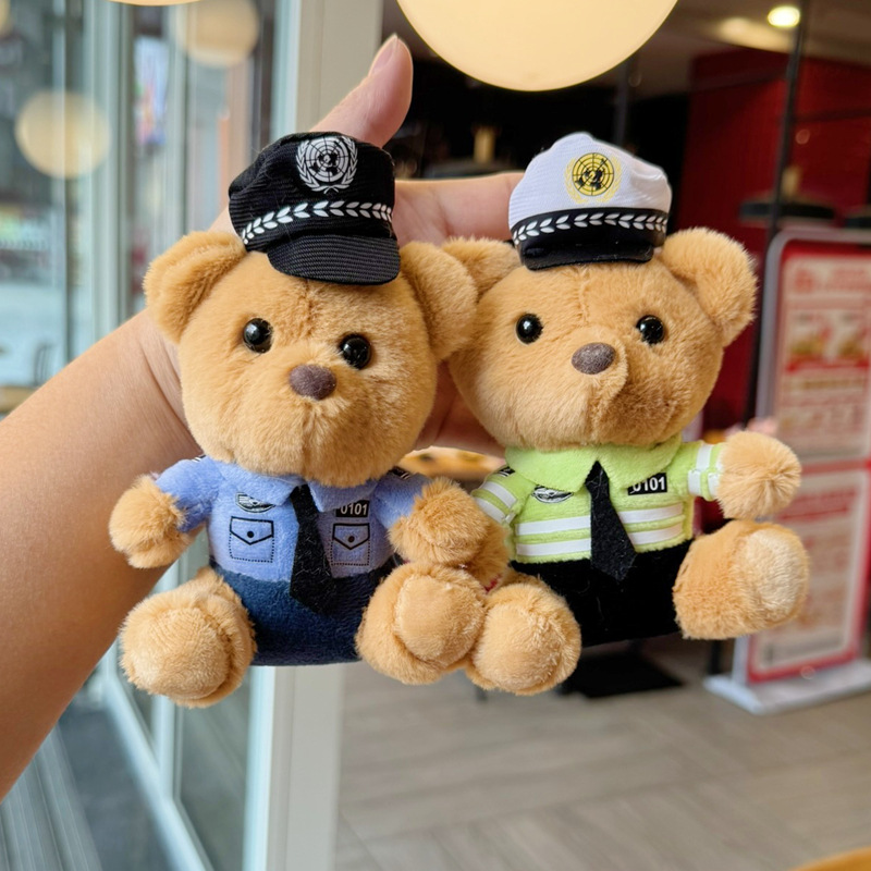 新款警察熊交警消防熊小挂件毛绒玩具公仔网红铁骑玩偶可爱钥匙扣详情2