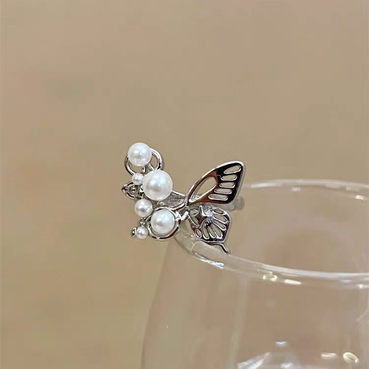 2025甜美蝴蝶戒指女温柔优雅气质珍珠开口指环时尚叠戴ins小众详情9