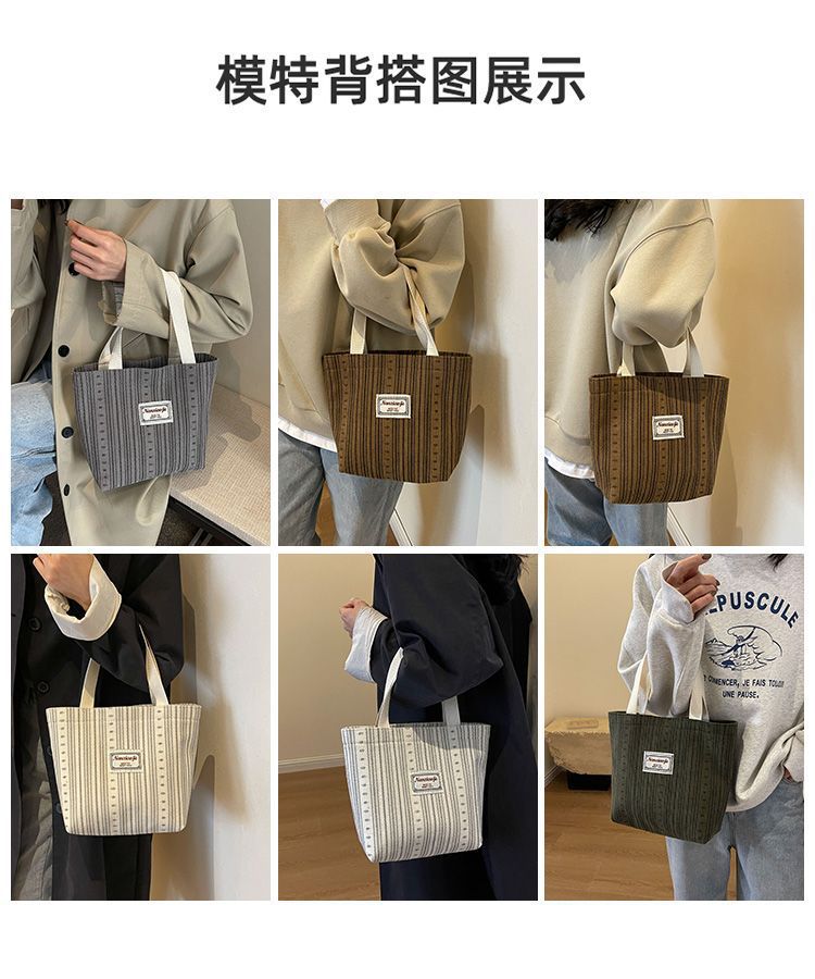 ins canvas bag for women, 2024 new Korean style casual striped handbag, large-capacity single-shoulder bag for commuting to school pic 6