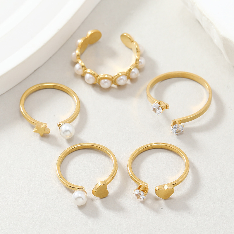 跨境货源气质珍珠镶钻开口套装女法式复古不掉色戒指时尚食指戒潮详情6