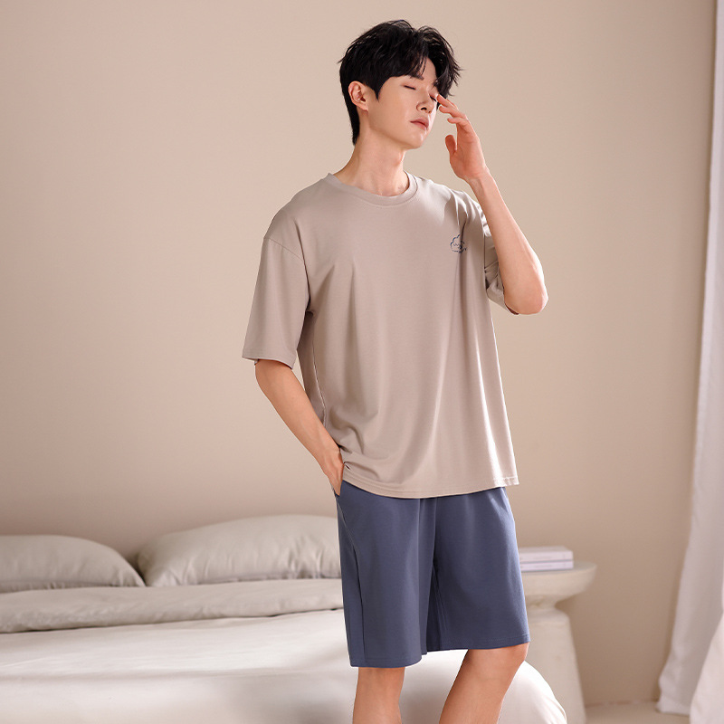 夏季莫代尔男士睡衣 新款圆领短袖纯色简约套头男生家居服可外穿详情17