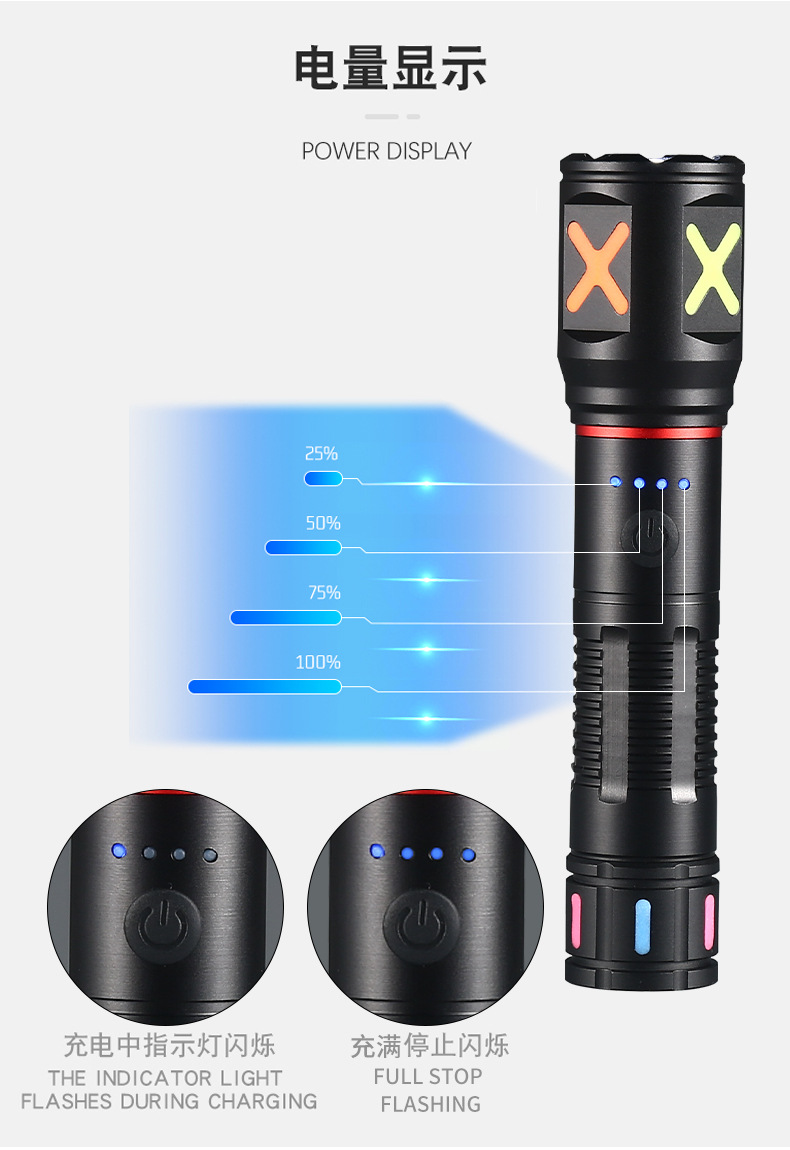 A cross-border best-selling Pailide high-intensity flashlight with a fluorescent strip, telescopic zoom, and an aluminum alloy long-range white laser flashlight pic 8