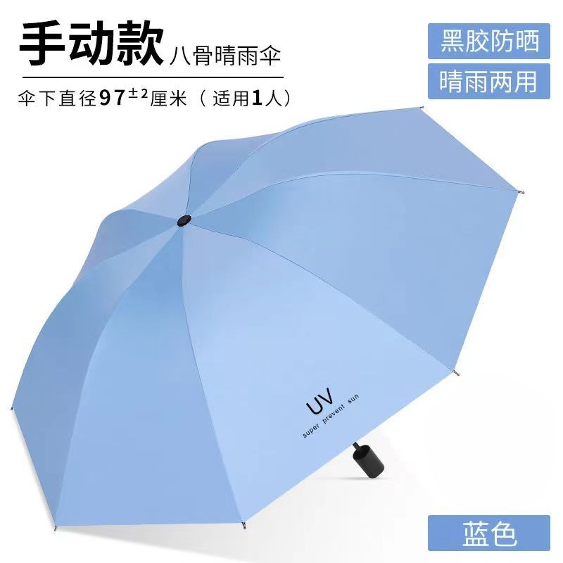 手动晴雨伞加大加固黑胶太阳伞男女晴雨两用防晒遮阳伞三折伞批货详情18