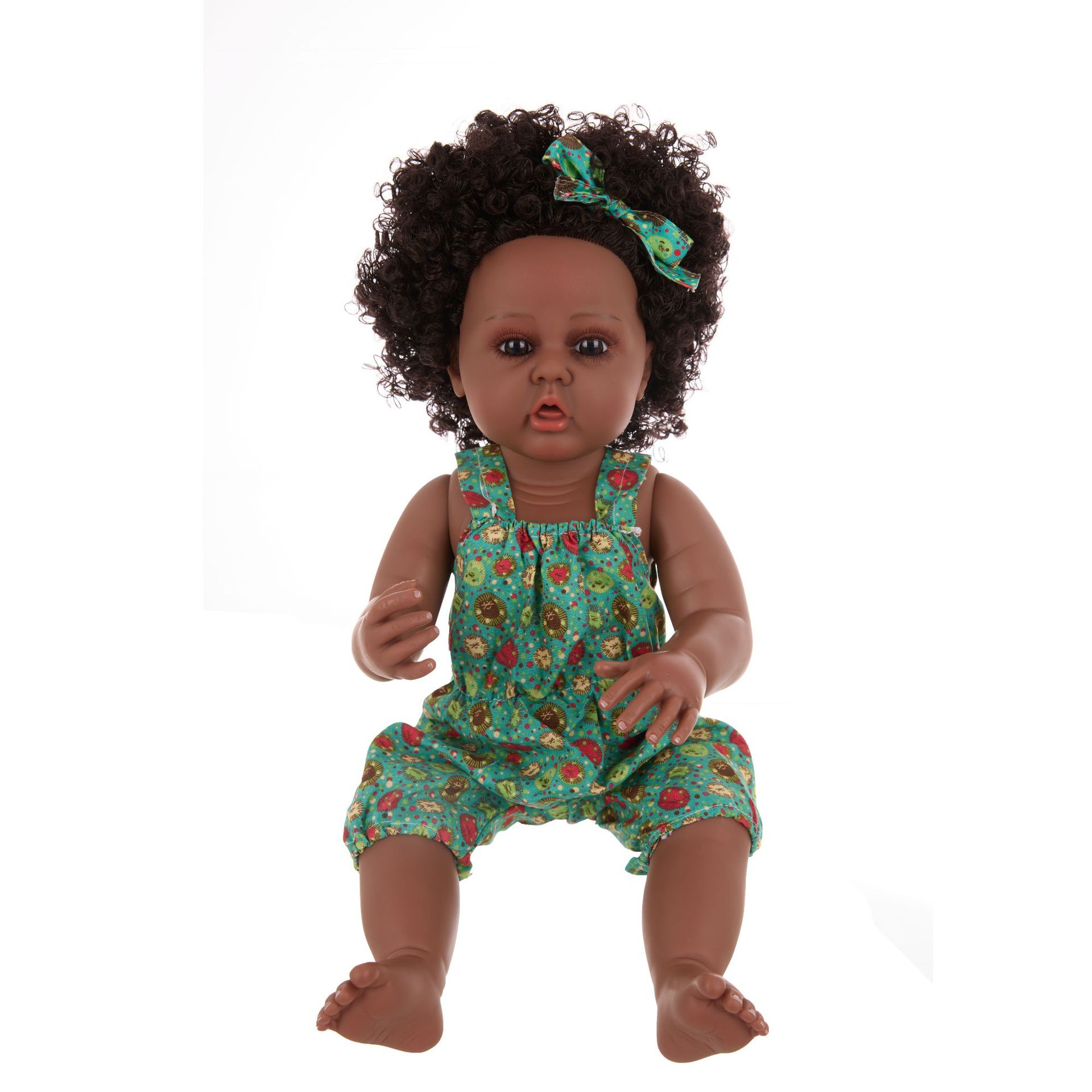 55cm cross-border new simulation baby rebirth doll, African black kid, cute curly hair, vinyl companion toy figure pic 10
