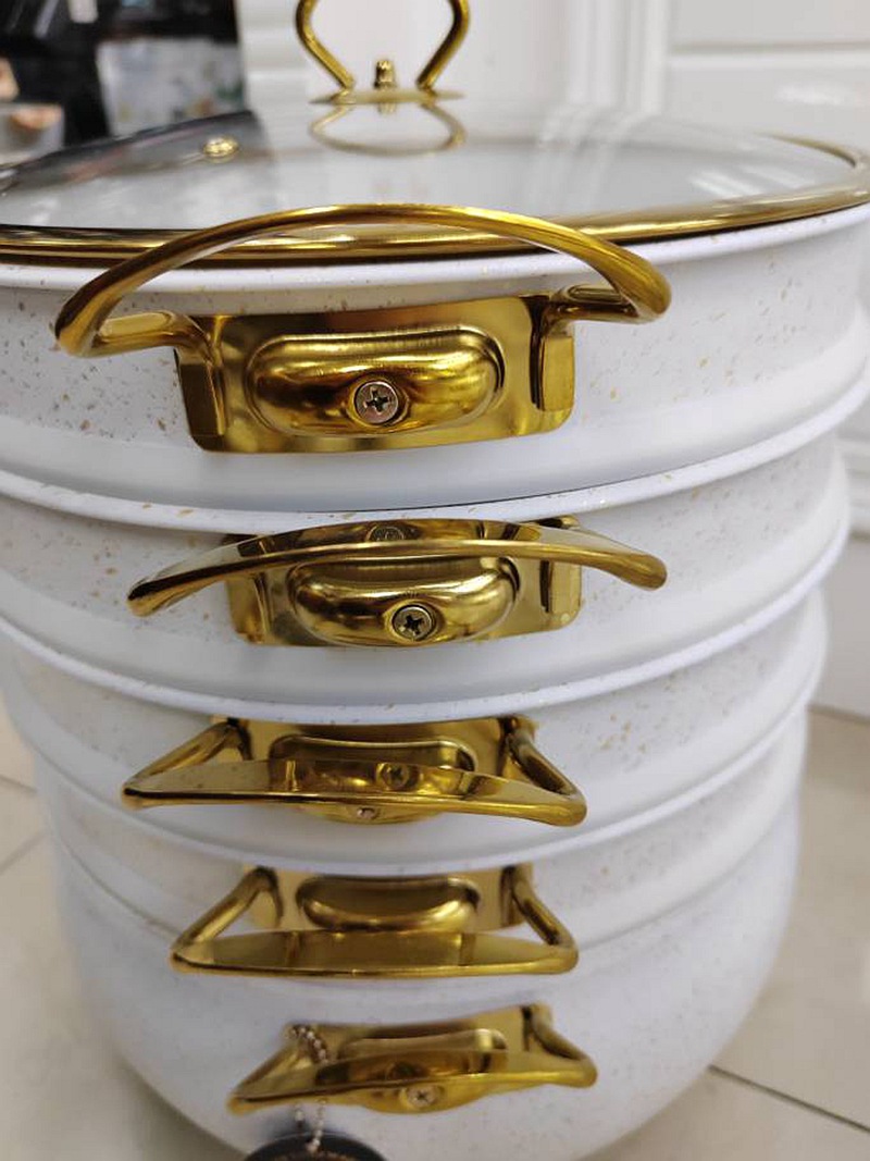 Aluminum non-stick non-smoke marble 4layers non-stick steamer nonstick 4layers steamer 30cm pic 6