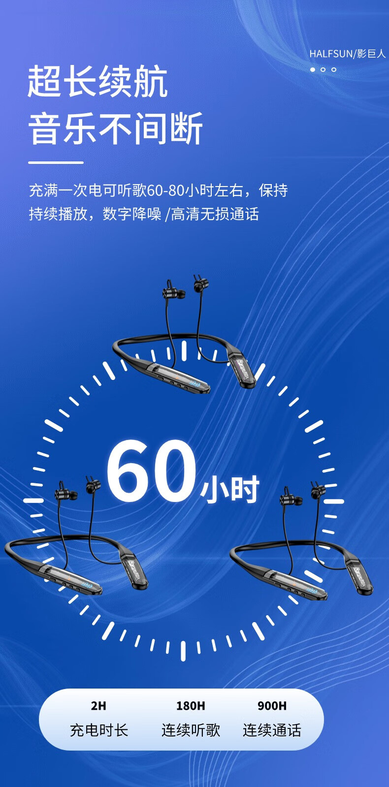 Shadow Giant Bluetooth headphones, in-ear neckband, crystal digital display, ultra-long standby, sports, e-sports, gaming and mobile phone headphones pic 6