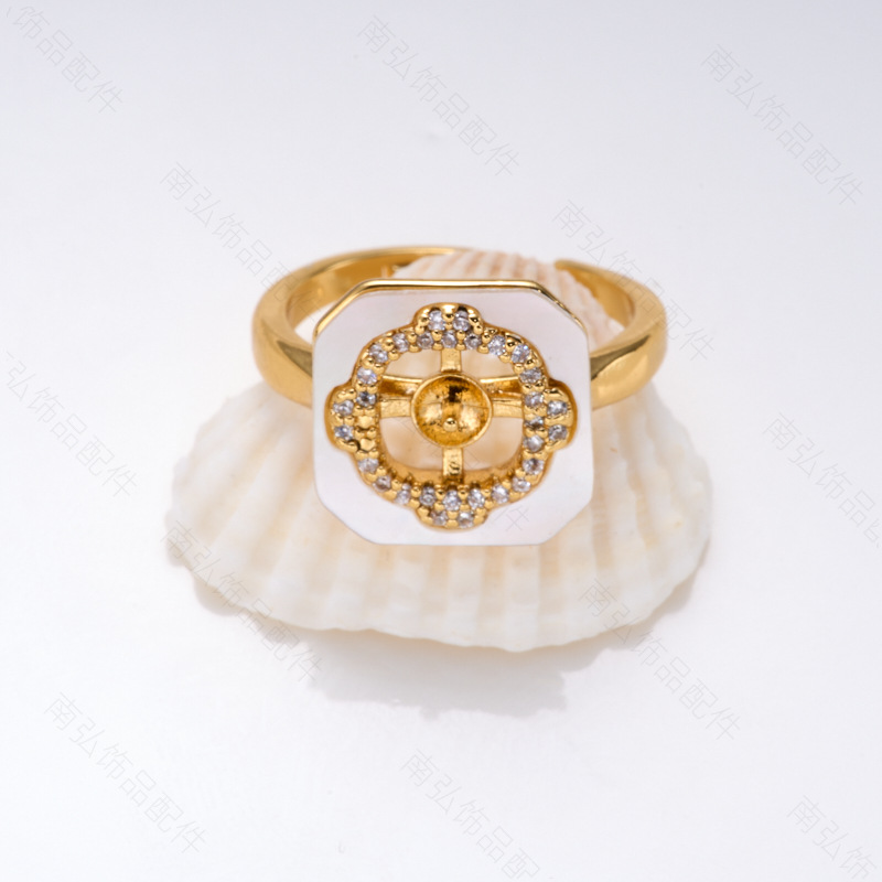 Pearl ring, earneedle pendant, three-piece set, empty stand, square, retro and fashionable design, DIY light luxury tulip pic 8