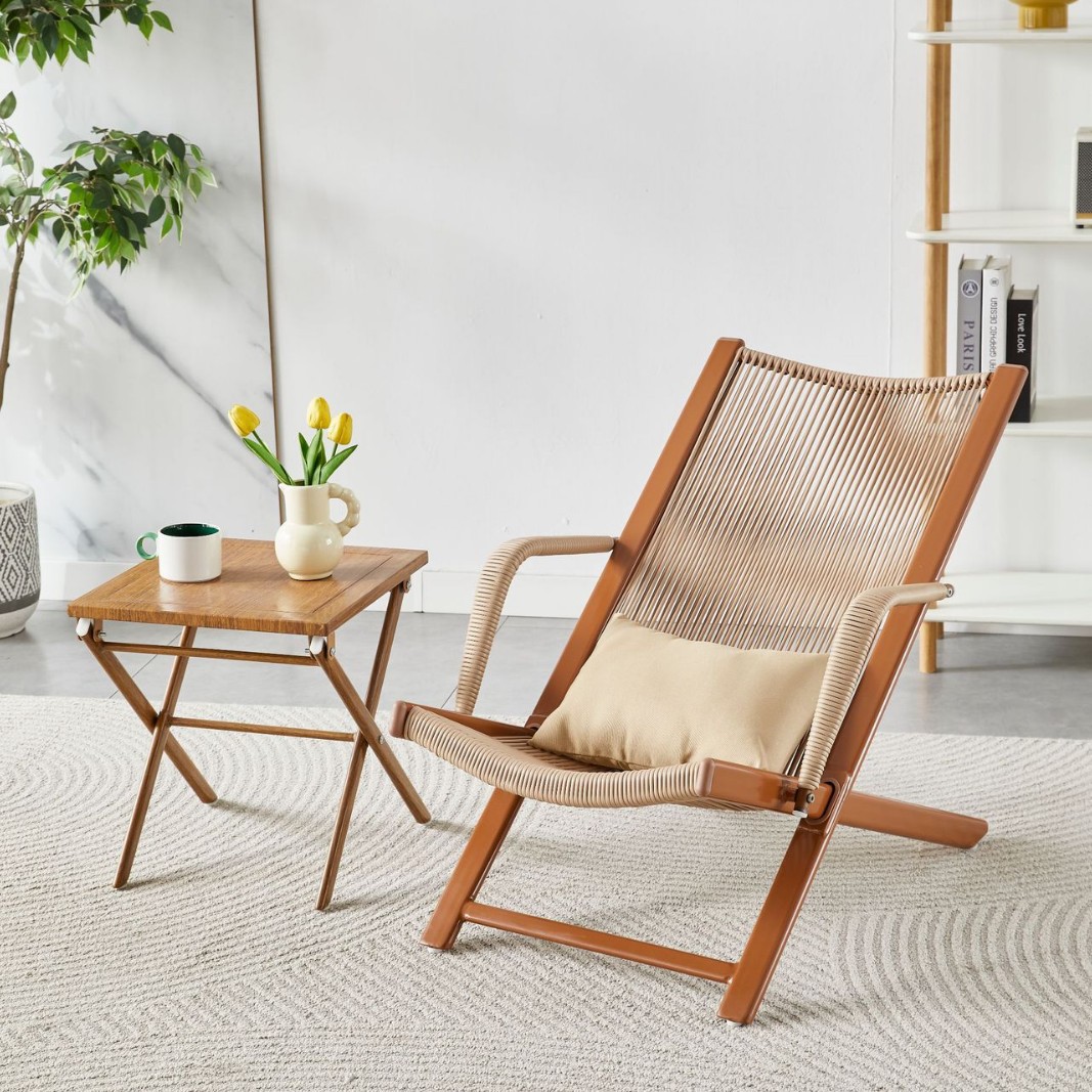 New Chinese-style home leisure rattan lounge chair, balcony and outdoor rattan table and chair three-piece set, nap backrest lounge chair pic 13