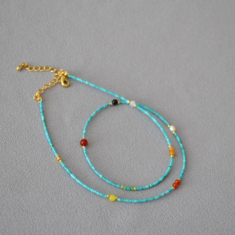 新中式小众设计复古文艺宫廷风极细绿松石串珠简约气质项链锁骨链详情13