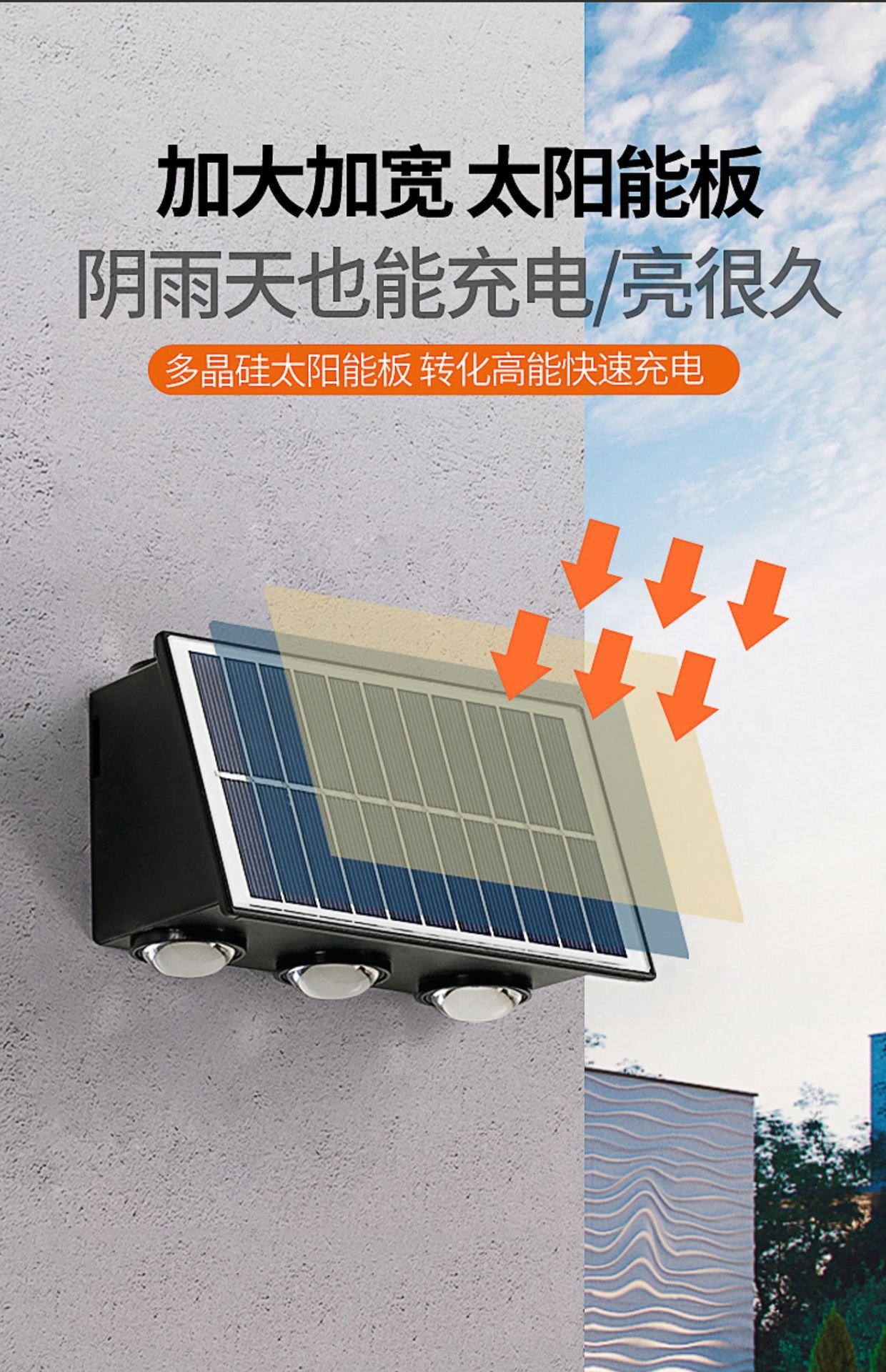 LED solar wall-washing lights, outdoor waterproof wall lamps, landscape courtyard villa night view balcony upper and lower light-emitting lamps pic 4