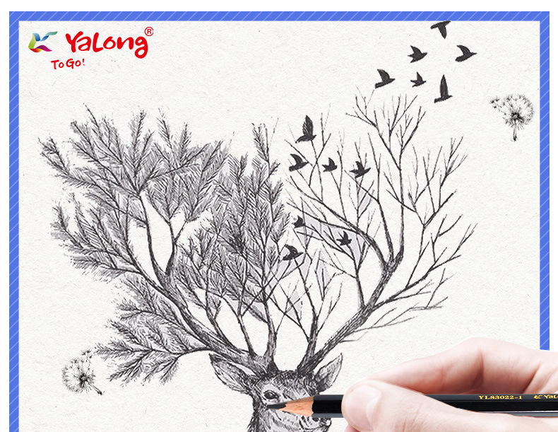 Yalong Cross-border Soft Poplar Wood Professional Art Pencils 12 pieces Mixed standard pencils HB2B Art Sketch pencils pic 8