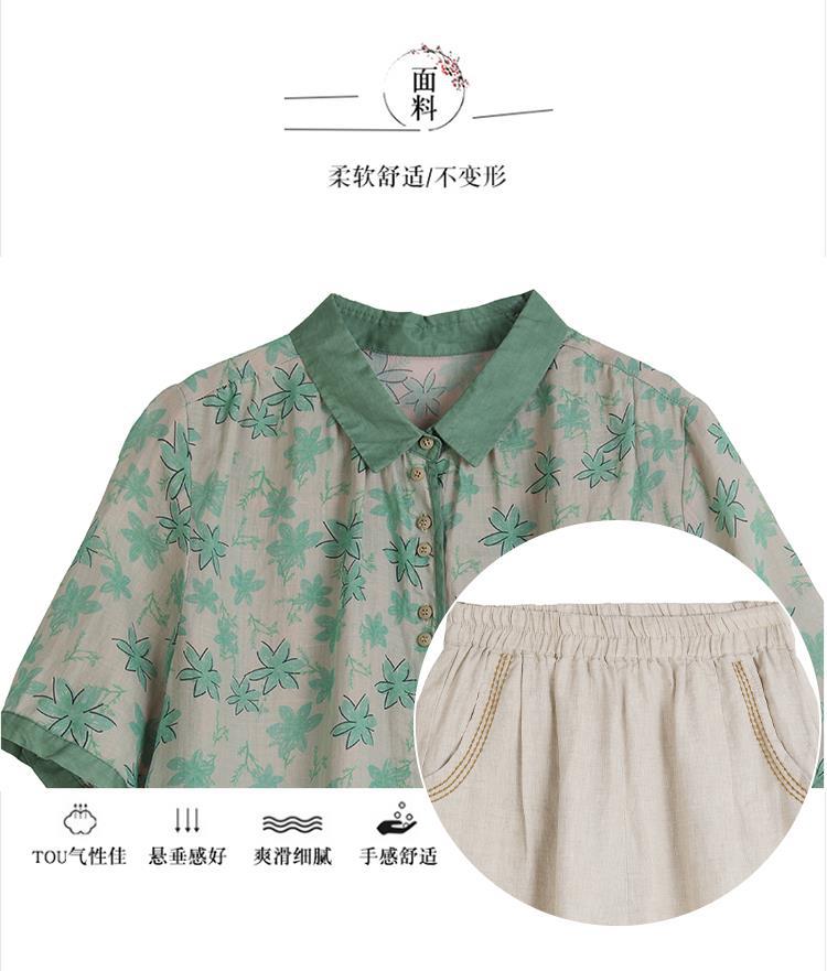 中老年妈妈装衬衫棉麻韩版大码复古民族风两件套夏装苎麻套装女装详情6