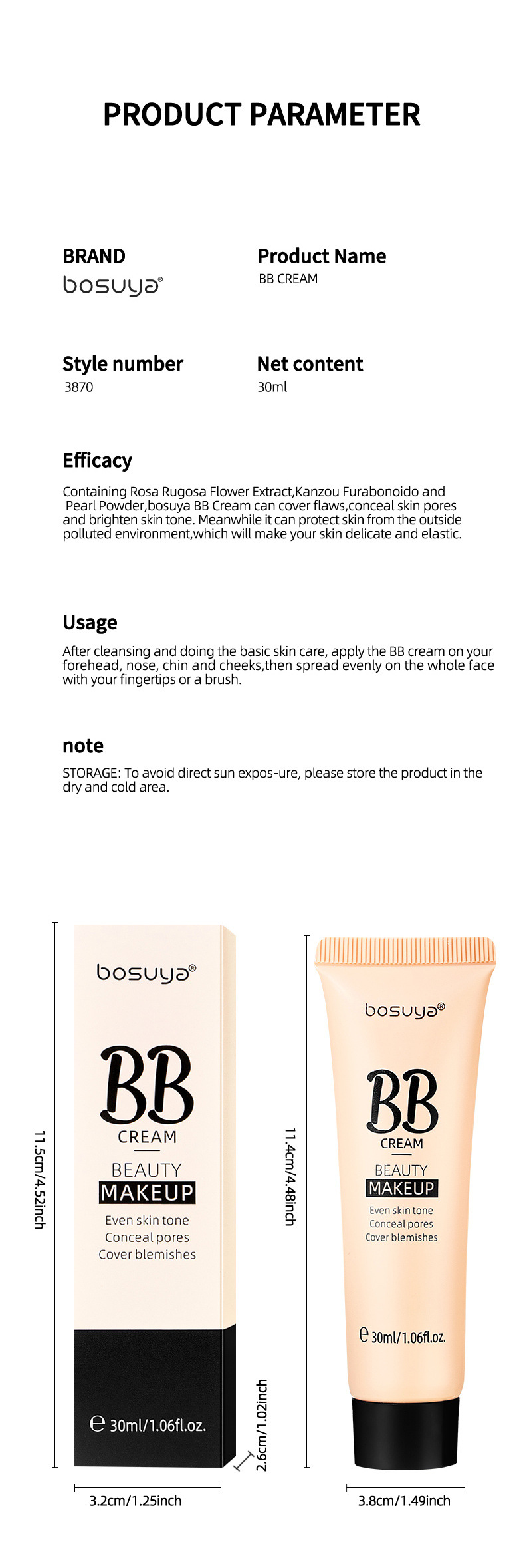 【 Cross-border Exclusive 】Bosuya Long-lasting Moisturizing Concealer Foundation, Pore-Invisible and Non-Smudging bb Cream Wholesale pic 15