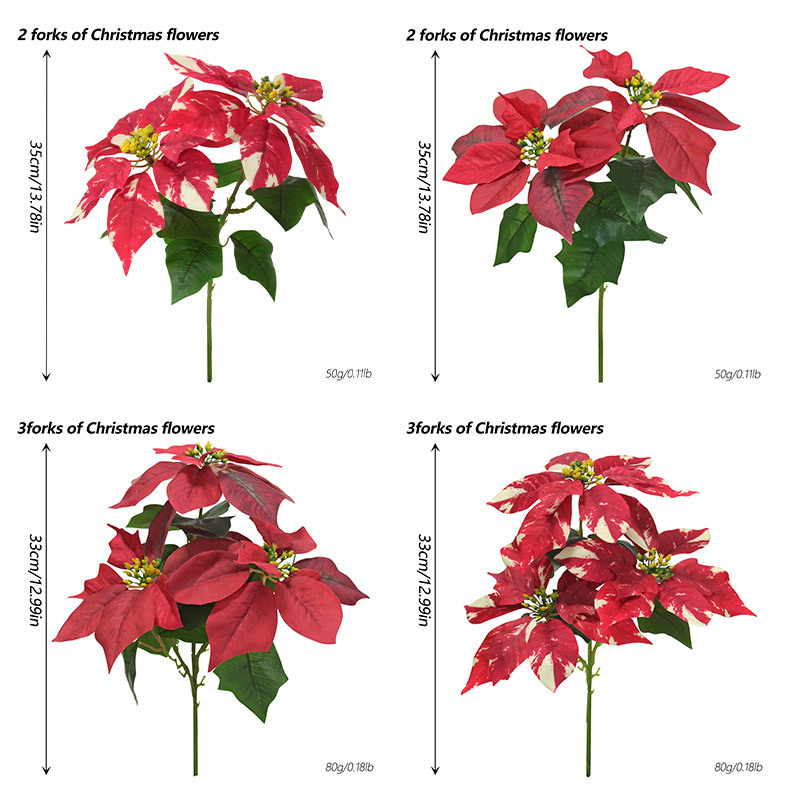 Cross-border new faux Christmas flower potted plants, golden desktop ornaments, home decoration 3D printed poinsettias faux flowers pic 1