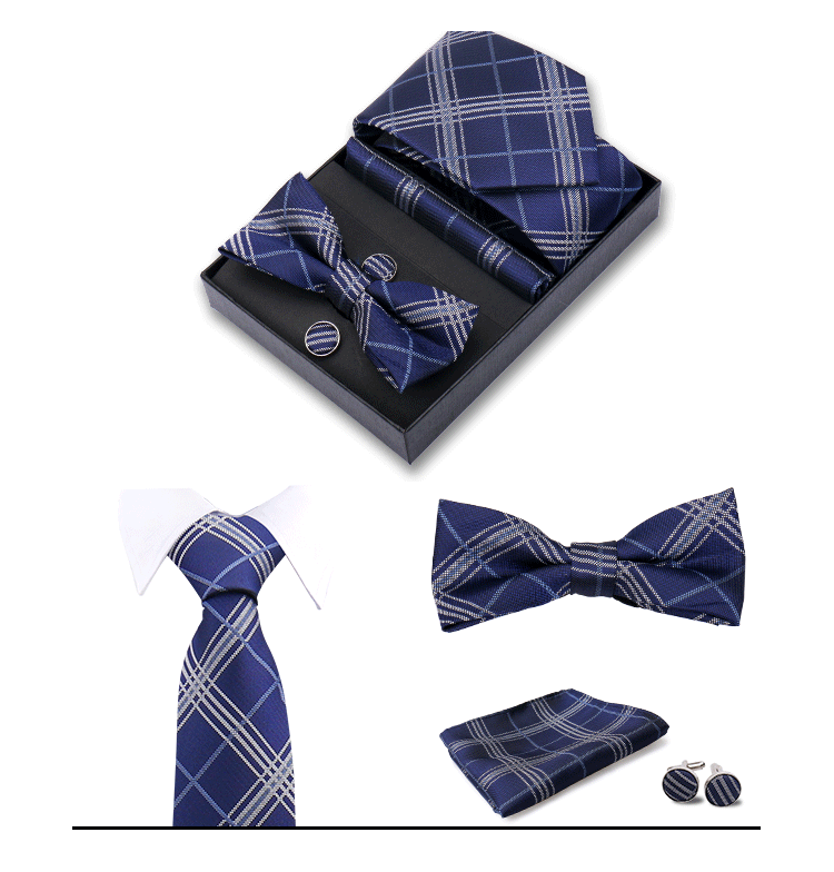 男士商务8cm领带领结口袋巾5件套礼盒装婚礼宴会条纹黑色手打领带详情43