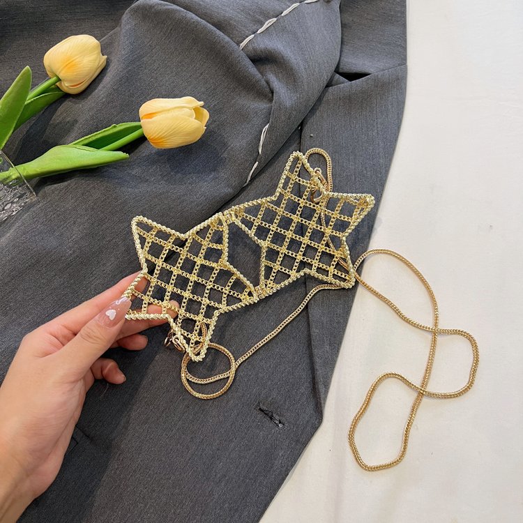 跨境2024夏新款小香风镂空金属星星包晚宴包单肩斜挎气质链条女包详情158